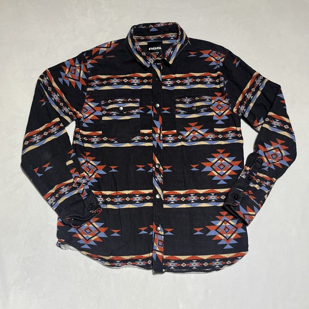 RSQ Black Navajo Pattern Button-Down Shirt with Blue & Red Accents